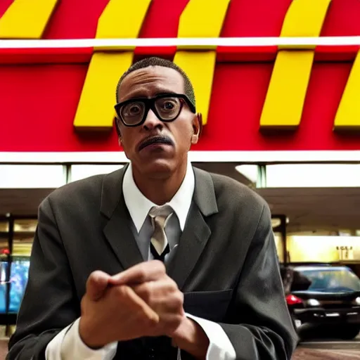 Prompt: Gustavo Fring from breaking bad working at MC Donalds, realistic, photoreal, upclose, portrait, 4k