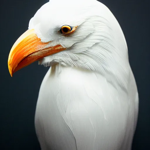 Prompt: stylized bust sculpture of a white crow, beautiful studio lighting 35mm F/1.2