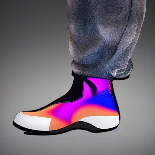 Image similar to futuristic balenciaga and vetements sneakers by felipe pantone ultra rendered extreme realism and detail, 8 k, highly detailed, realistic, completely framed, pbr, surreal, hyper realistic, colorful, direct lighting, 3 5 mm photo, photorealistic, sharp focus,