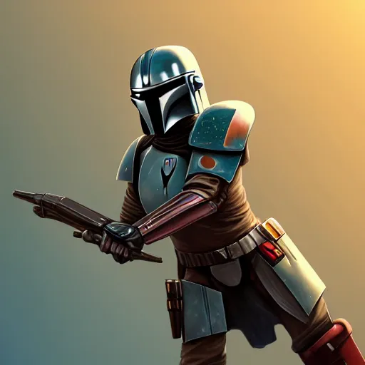 Prompt: digital painting of a Mandalorian wielding a vibroblade and holoshield, D&D, fantasy, elegant, hopeful, cosmic, muscular, highly detailed, digital painting, artstation, concept art, smooth, sharp focus, illustration, art by jose gonzalez