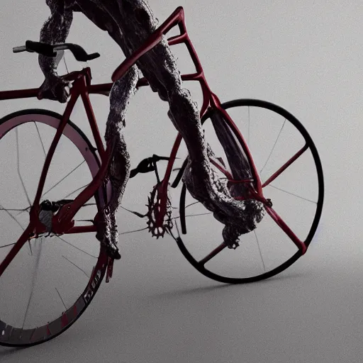 Image similar to fixed gear bike made of flesh and bones, scream and fear, body-horror, high detail, photorealism, full length view, insanely intricate details, octane render, 16k, 8k