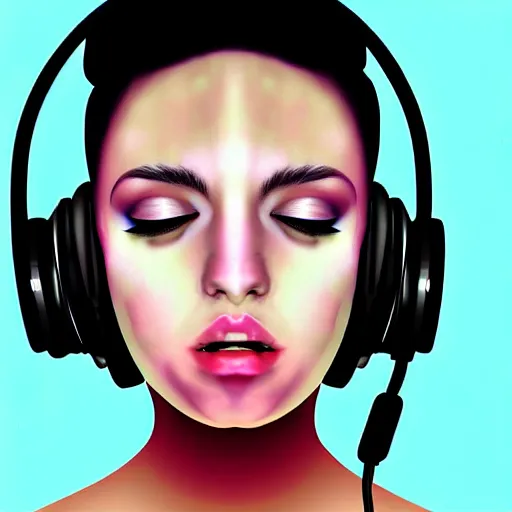 Image similar to a woman with headphones on, digital painting masterpiece, by the artist rockin jelly bean