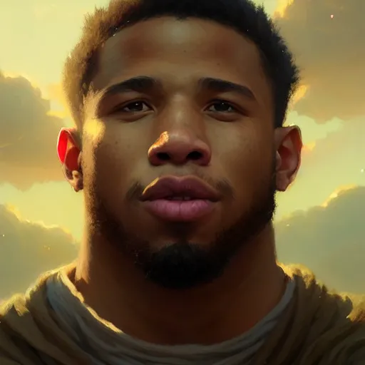 Image similar to highly detailed portrait of saquon barkley, unreal engine, fantasy art by greg rutkowski, loish, rhads, ferdinand knab, makoto shinkai and lois van baarle, ilya kuvshinov, rossdraws, tom bagshaw, global illumination, radiant light, detailed and intricate environment h 6 0 4