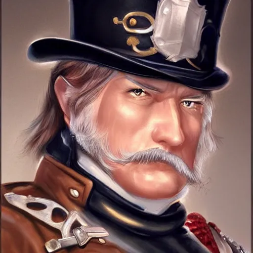 Image similar to a confederate general with puffy black sideburns no mustace and a square face, dnd character art, painting by artgerm and ed binkley