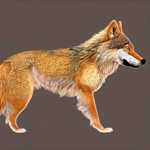 Prompt: professional digital art of a side profile of a tibetan wolf, tan and brown fur, fluffy, falling leaves, hd, 8 k, highly detailed, high quality, cute