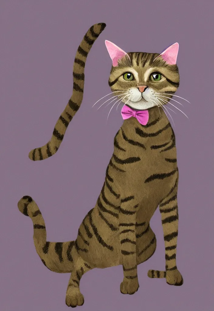 Image similar to portrait of tabby cat ,wearing a pink tuxedo,in the Pixar style, digital art, award winning