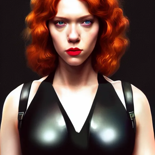 Image similar to Tom Hanks as black widow, au naturel, hyper detailed, digital art, trending in artstation, cinematic lighting, studio quality, smooth render, unreal engine 5 rendered, octane rendered, art style by klimt and nixeu and ian sprigger and wlop and krenz cushart