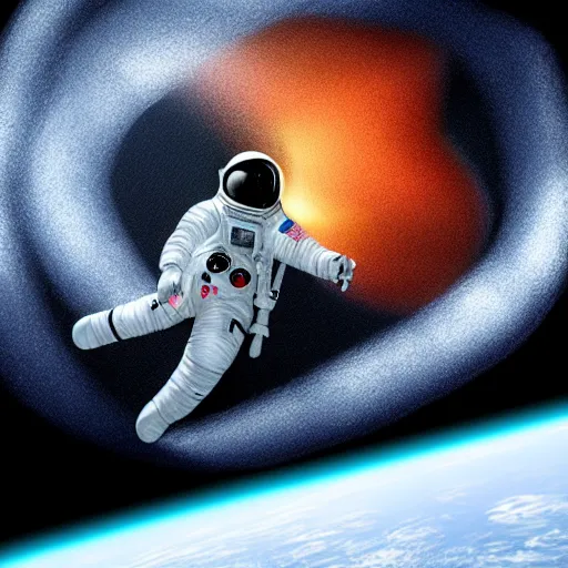 Image similar to astronaut falling into a black hole