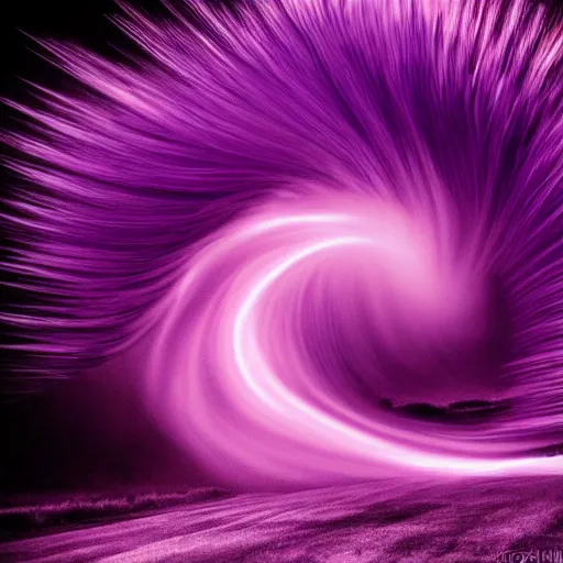 Image similar to amazing photo of a purple tornado in the shape of a tornado, digital art, beautiful dramatic lighting