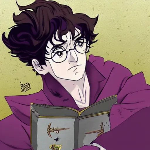 Prompt: Harry Potter as a Jotaro Kujo in JoJo\'s bizarre adventure, epic composition