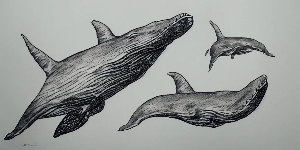 Image similar to realistic tattoo design drawn on paper of whales, golden, delicate, hyper realism, 1 4 5 0, ink, ultra realistic, 8 k