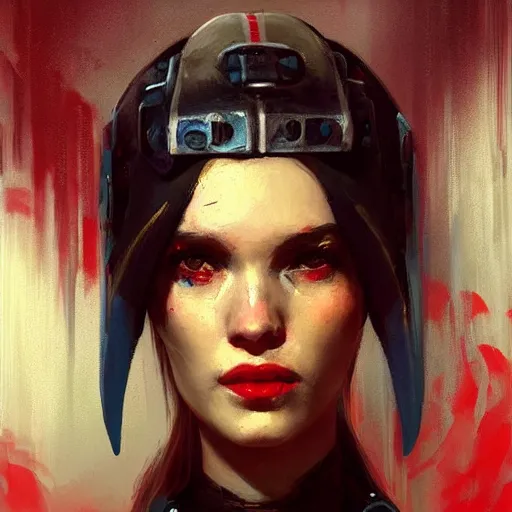 Image similar to Solomon Joseph Solomon and Richard Schmid and Jeremy Lipking victorian genre painting portrait painting of a young beautiful woman retro noir cyberpunk future hacker punk rock in fantasy costume, red background