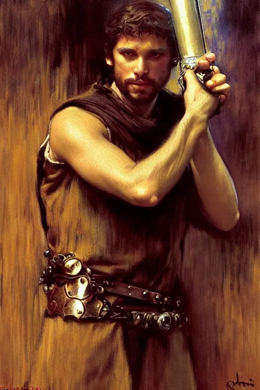 Image similar to attractive male, game of thrones, star wars, the lord of the rings, painting by, gaston bussiere, craig mullins, j. c. leyendecker, edgar degas