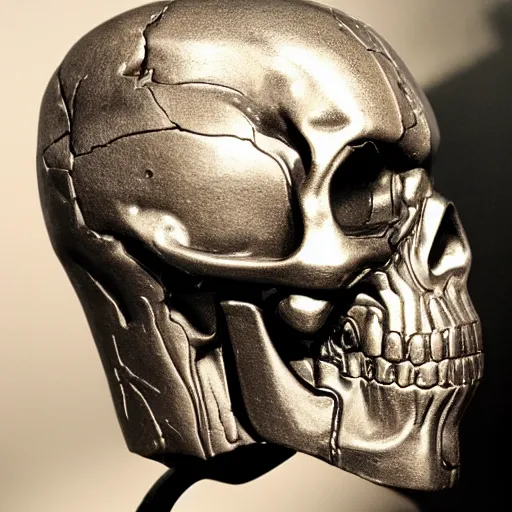 Image similar to very detailed and sophisticated terminator head with an open skull and a forest growing inside