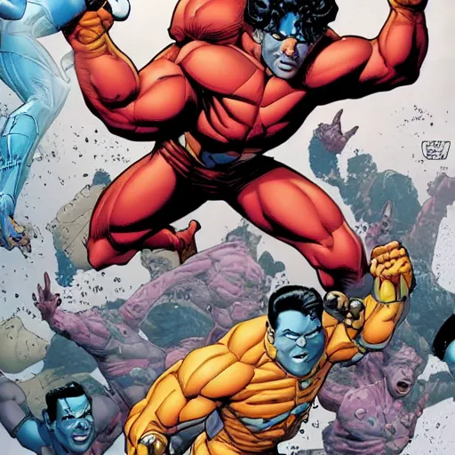 Image similar to A photo of Invincible #75 by Ryan Ottley, highly detailed, CGI, hyper-realistic, 8K