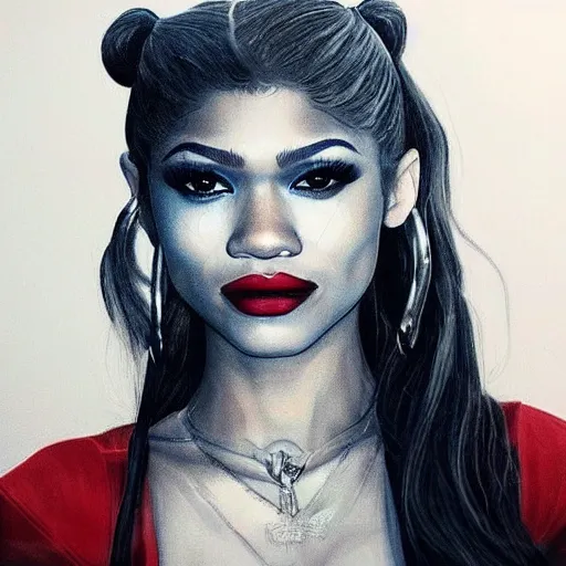 Image similar to “Zendaya, beautiful, like Harley Quinn, highly detailed, photorealistic portrait”