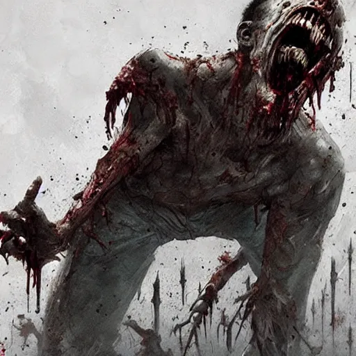 Image similar to of a men being eaten by zombie the man is screaming a bloody image by greg rutkowski