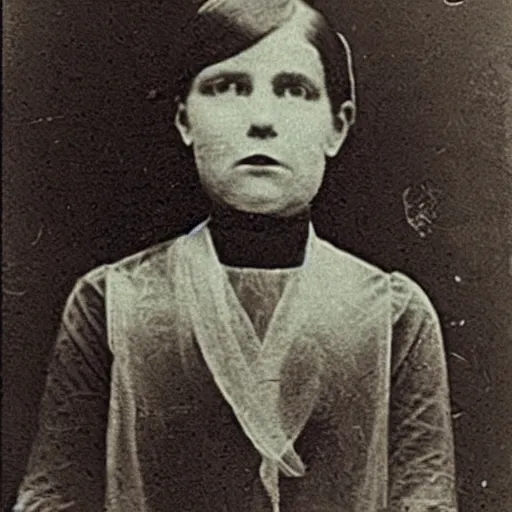 Prompt: creepy!!!!!!!!! 1920 photo taken during a séance showing a spirit medium manifesting ectoplasm