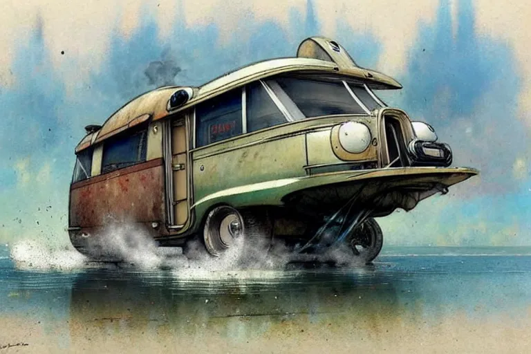 Prompt: ( ( ( ( ( 1 9 5 0 s retro science fiction rv ratrod camper boat. muted colors. ) ) ) ) ) by jean - baptiste monge!!!!!!!!!!!!!!!!!!!!!!!!!!!!!!