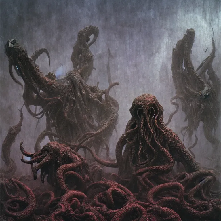 Image similar to a cinematic scene from the cthulhu in pyrrhic victory, concept art by beksinski and jean delville, dramatic lighting, ultra hd, hdr, 8 k