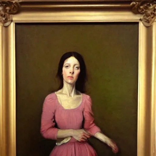 Image similar to standing skinny female artist in the style of realism, renaissance oil painting, tonalism, rococo, manga