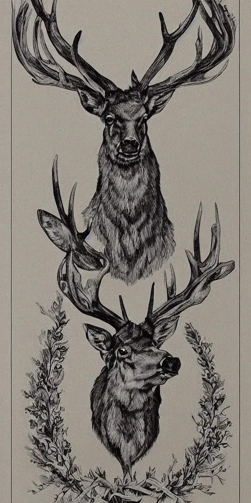 Prompt: a brilliant epic isograph print of a russian stag by josep tapiro baro in the style of baroque art, trending on art station