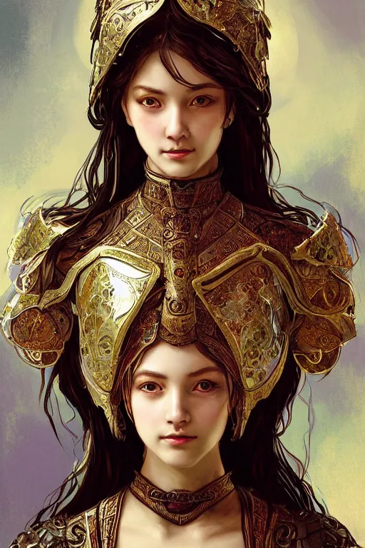 Image similar to beautiful and victorian and holy and divine and elite young medieval female like twice tzuyu white armor knight portrait +shinny eyes+front face with light flowing hair, ultradetail face, art and illustration by tian zi and craig mullins and WLOP and alphonse mucha, fantasy, intricate complexity, human structure, human anatomy, fantasy character concept, watermark, blurry, hyperrealism 8k