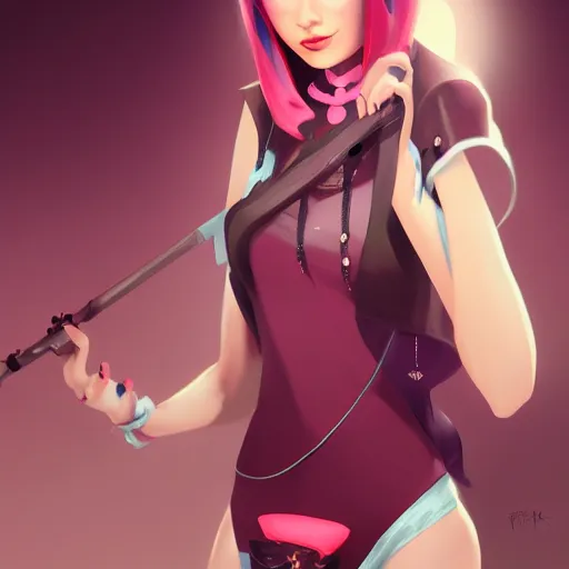 Image similar to Jinx lol, character art, illustration, elegant, 2d, ultra highly detailed, digital painting, smooth, sharp focus, artstation, pixiv, art by Ilya Kuvshinov