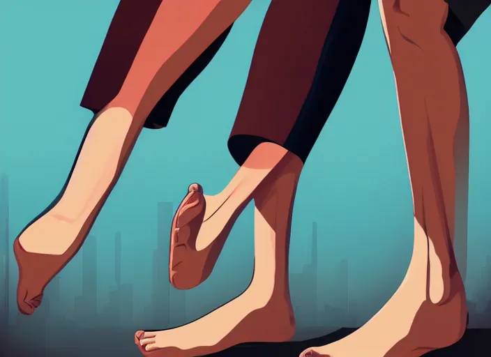 Image similar to a man's leg and a woman's leg. their feet are touching. clean cel shaded vector art. shutterstock. behance hd by lois van baarle, artgerm, helen huang, by makoto shinkai and ilya kuvshinov, rossdraws, illustration, art by ilya kuvshinov