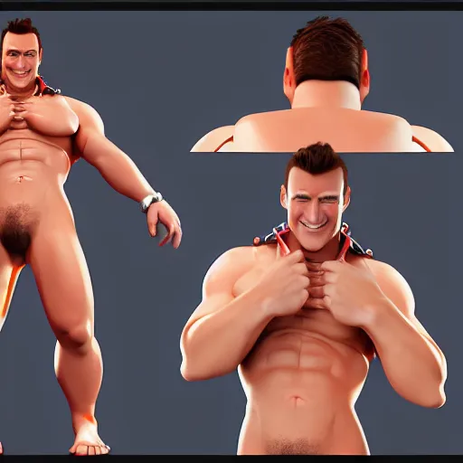 Image similar to concept art of billy herrington from Gachimuchi full round face, short smile, golden hour, medium shot, mid-shot, highly detailed, trending on Artstation, Unreal Engine 4k