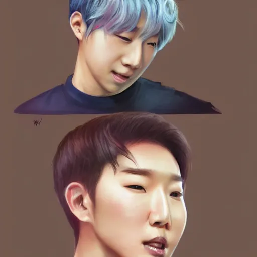 Prompt: pencil sketch of RM from BTS by WOLP, Ross Tran, sakimichan