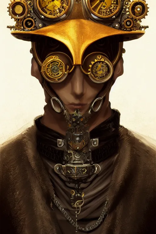 Image similar to a portrait of the steampunk king, yellow eyes, high - contrast, intricate, elegant, highly detailed, digital painting, artstation, concept art, smooth, sharp focus, illustration