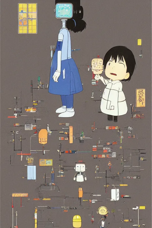 Image similar to a girl robot fdggdfb 3 5 4 df 3 5 4 3 dsgfdg 3 5 4 gh 3 5 sfg 4 hgfdgh 8 7 gs 6 hgs 7 fds 3 5 4 6 8 7 by hayao miyazaki and piet mondrian and hiroshi yoshida, studio ghibli, trending on artstation