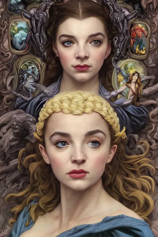 Image similar to A fantasy comic book style portrait painting of Jodie Comer, Anya Taylor-Joy, Joey King, as an Atlantean Reptilian Warrior, François Boucher, Oil Painting, Mystical Valkyrie, unreal 5, DAZ, hyperrealistic, octane render, Regal, Refined, Detailed Digital Art, RPG portrait, William-Adolphe Bouguereau, Michael Cheval, Walt Disney (1937), Steampunk, dynamic lighting, Highly Detailed, Cinematic Lighting, Unreal Engine, 8k, HD