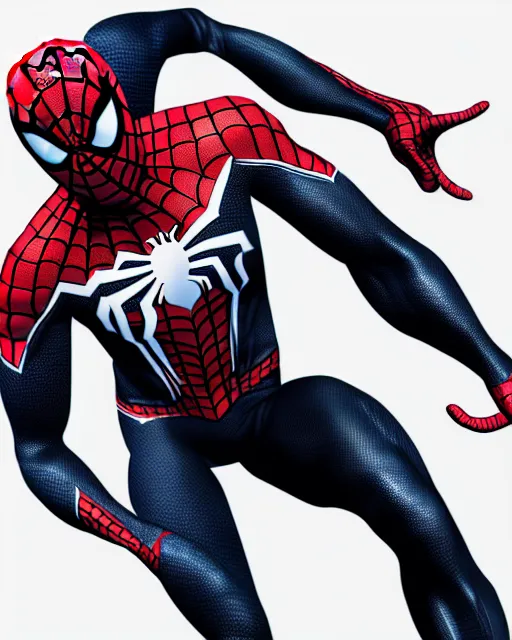 Image similar to photorealistic, hyperdetailed sketch of black spider - man suit with white webbing