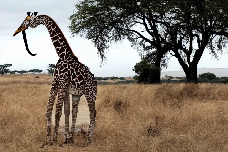 Image similar to dramatic realistic jiraffe with octopus legs