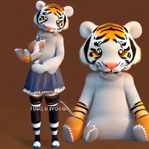 Prompt: cute fumo plush of a tiger girl, anime girl, vray