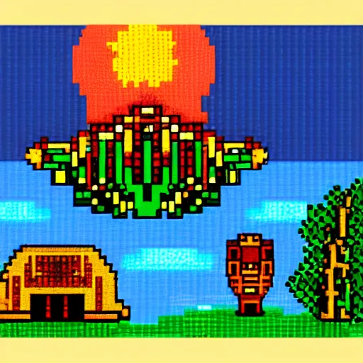Image similar to end of the world, pixel art