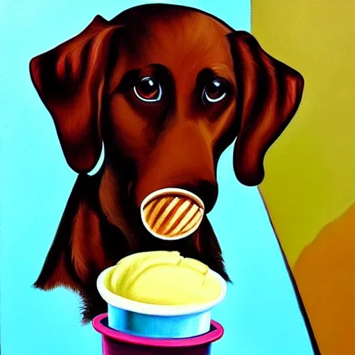 Image similar to painting of a dog eating ice cream