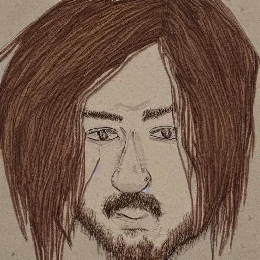 Prompt: a face of a man with wavey medium long hair made from layered paper, 2D, flat minimalistic, ambient light