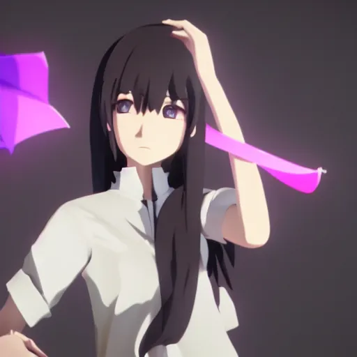 Image similar to bakemonogatari senjogahara hitagi, 8 k, octane render, unreal engine 5, cinematic, full hd, ultra realistic, ultra detailed, 8 k 3 d