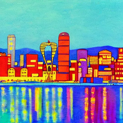 Image similar to colorful painting of chattanooga skyline in the style of henri matiss
