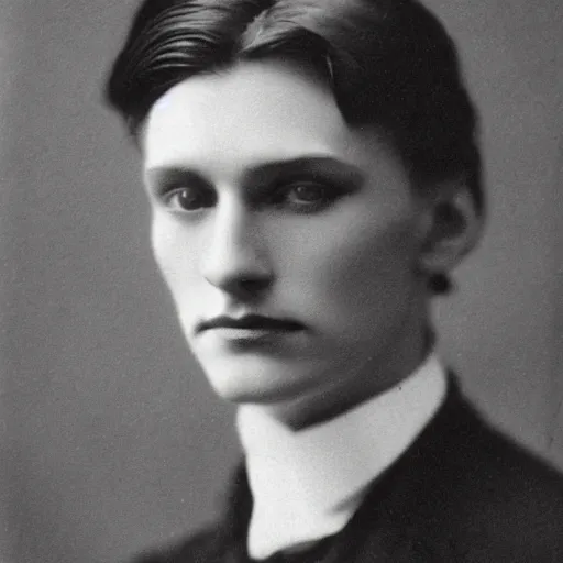 Image similar to headshot edwardian photograph of dorian gray, extremely handsome, 1 9 2 0 s, realistic face, 1 9 3 0 s photography, 1 9 0 0 s, grainy, slightly blurry, victorian