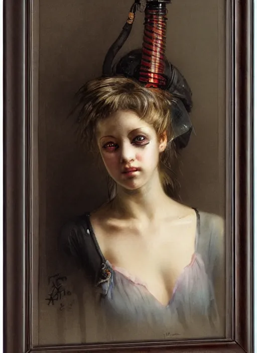 Image similar to a portrait of a pretty sewer punk young lady by adolf hiremy - hirschl