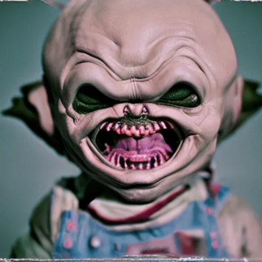 Image similar to screaming chucky doll alien on medium format expired film