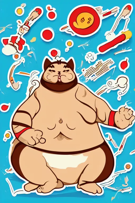 Image similar to Cat that is a sumo wrestler, sticker, colorful, illustration, highly detailed, simple, smooth and clean vector curves, no jagged lines, vector art, smooth