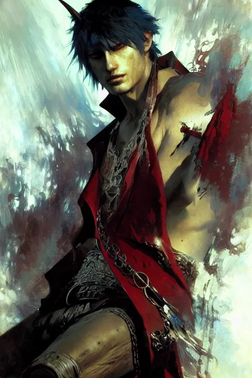 dante from devil may cry 3 portrait dnd, painting by