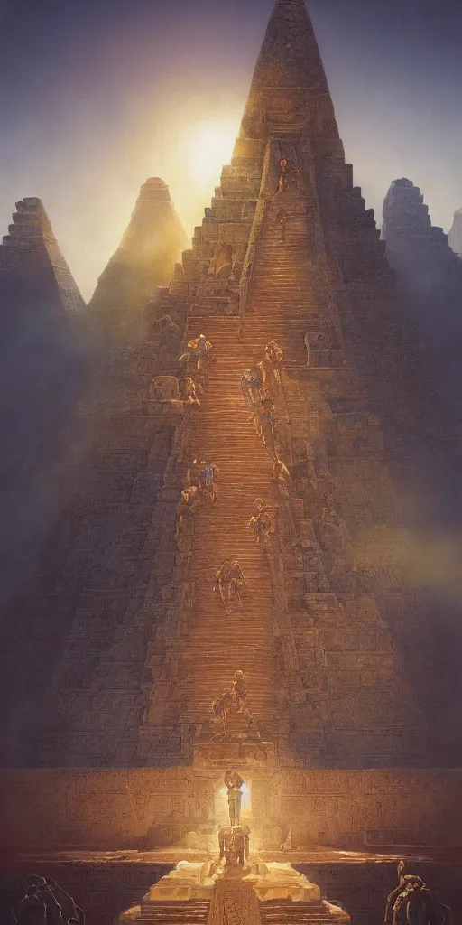 Prompt: symmetry!! people worshipping the mayan gods, surreal landscape, golden hour, very detailed, perfect composition, perfect lighting, 4 k, trending on artstation, greg rutkowski, derek zabrocki, artgerm, chuck close, ruan jia