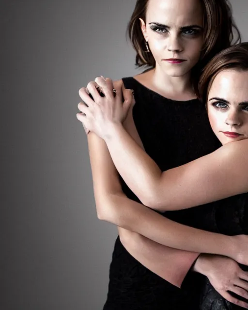 Image similar to Fully-clothed full-body portrait of Christina Ricci and Emma Watson, XF IQ4, 50mm, F1.4, studio lighting, professional, 8K