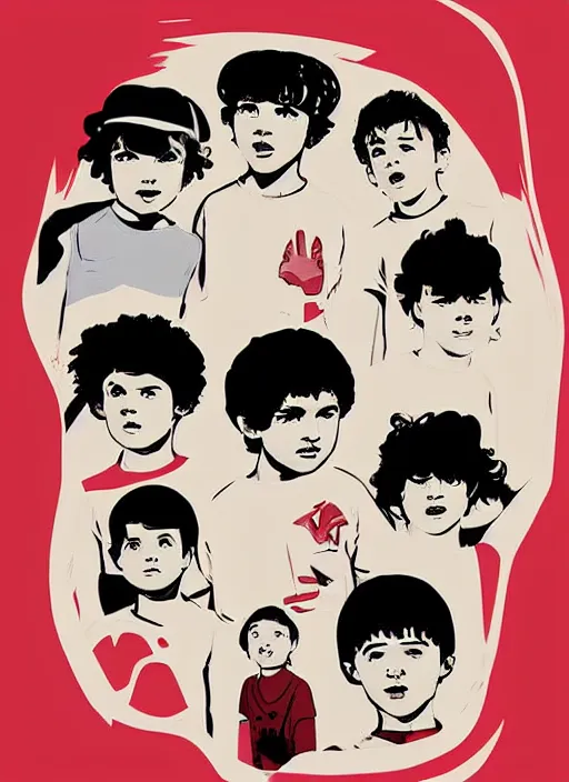 Image similar to poster stylized minimalist kids from cast of stranger things art by kiyoshi awazu, perfectly centred, sharp